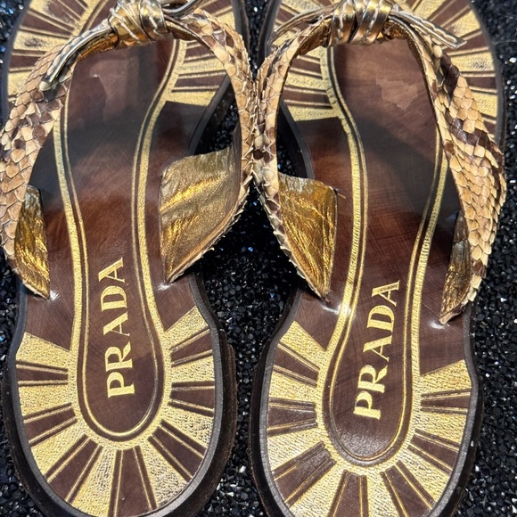 Prada Women's Gold and Brown Sandals - Picture 15 of 17